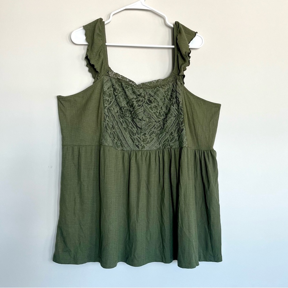 Torrid Sage Green Lace Ruffled Women's Tank Top